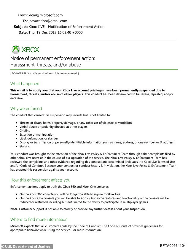 Jeffrey Epstein Permanently Banned from Xbox Live in 2013 for 'Severe, Repeated' Threats, DOJ Email Reveals—Raising Questions About Power and Accountability